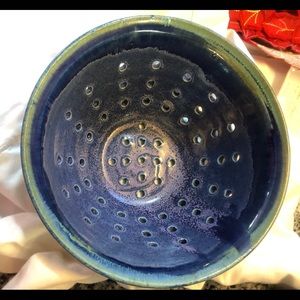 Pottery strainer Handmade Blue green. Art decor